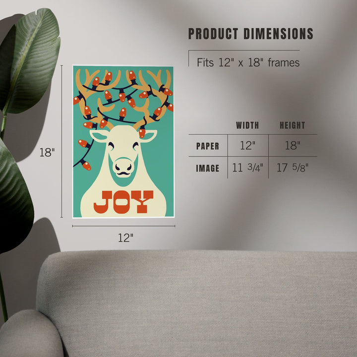 Joy, Reindeer, Retro Christmas, Art & Giclee Prints - Lantern Press