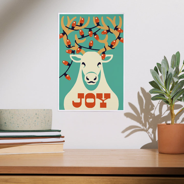 Joy, Reindeer, Retro Christmas, Art & Giclee Prints - Lantern Press