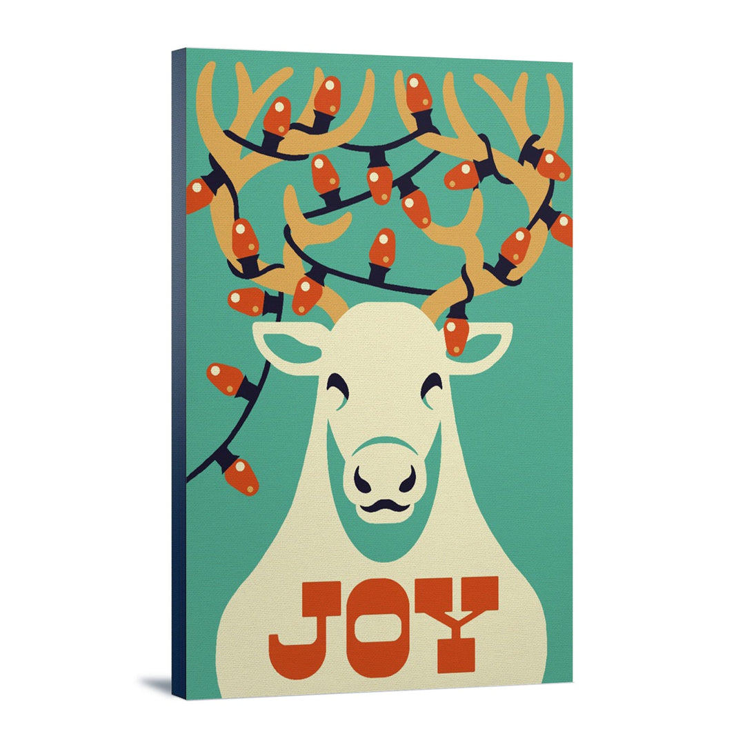 Joy, Reindeer, Retro Christmas, Lantern Press Artwork, Stretched Canvas Canvas Lantern Press 