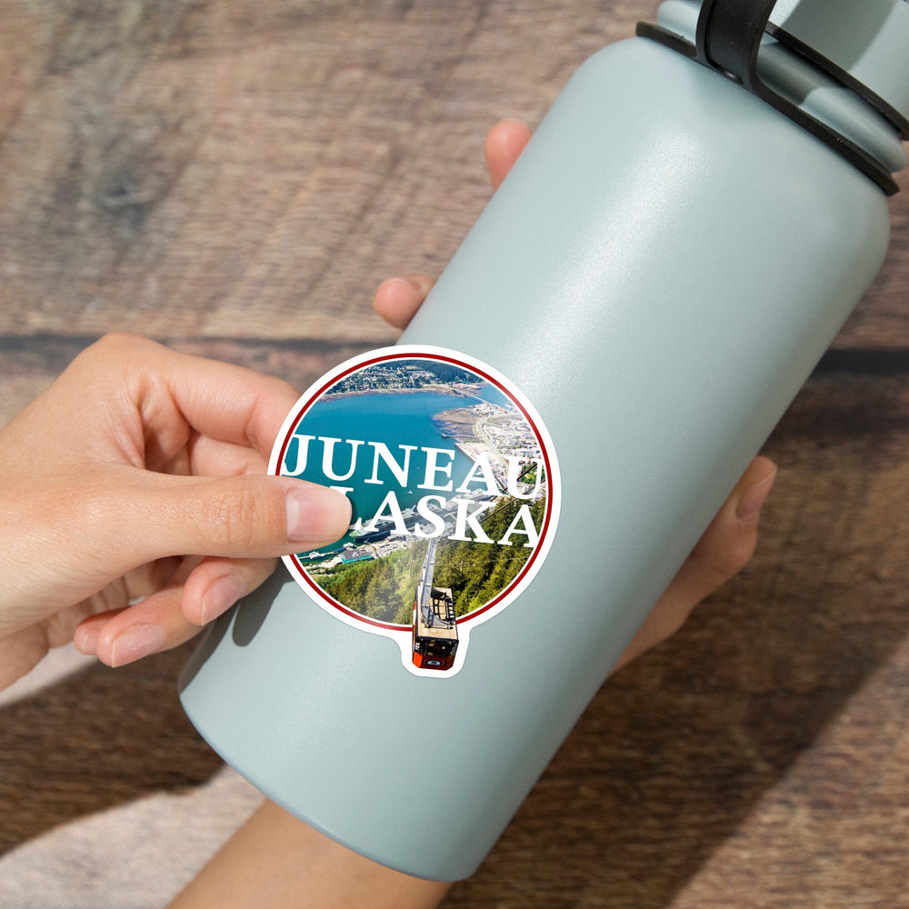 Juneau, Alaska, Aerial View of Town, Contour, Vinyl Sticker Sticker Lantern Press 