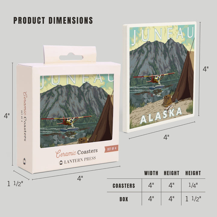 Juneau, Alaska, Bush Plane and Fishing, Coasters Coasters Lantern Press 