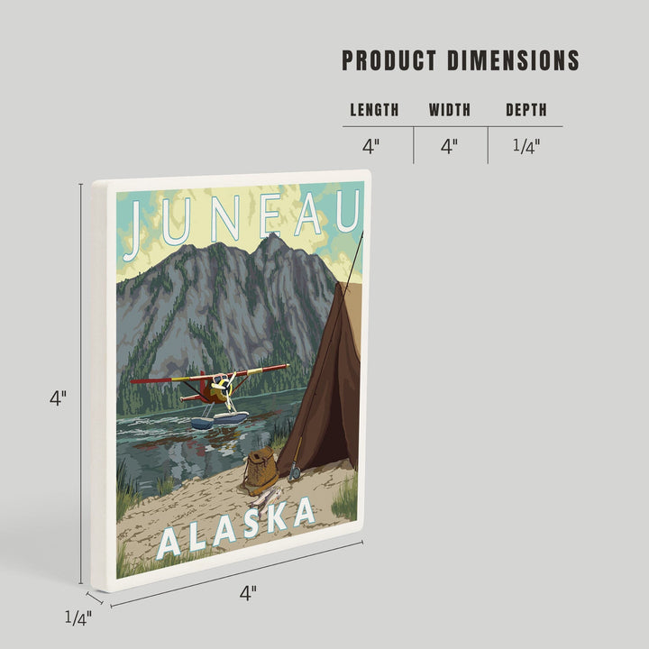 Juneau, Alaska, Bush Plane and Fishing, Coasters Coasters Lantern Press 