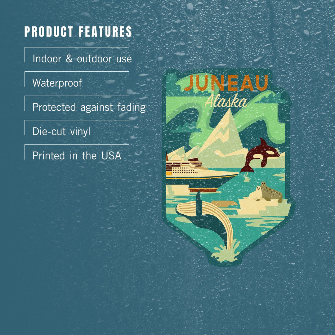 Juneau, Alaska, Geo Experience, Inside Passage Contour, Vinyl Sticker Sticker Lantern Press 