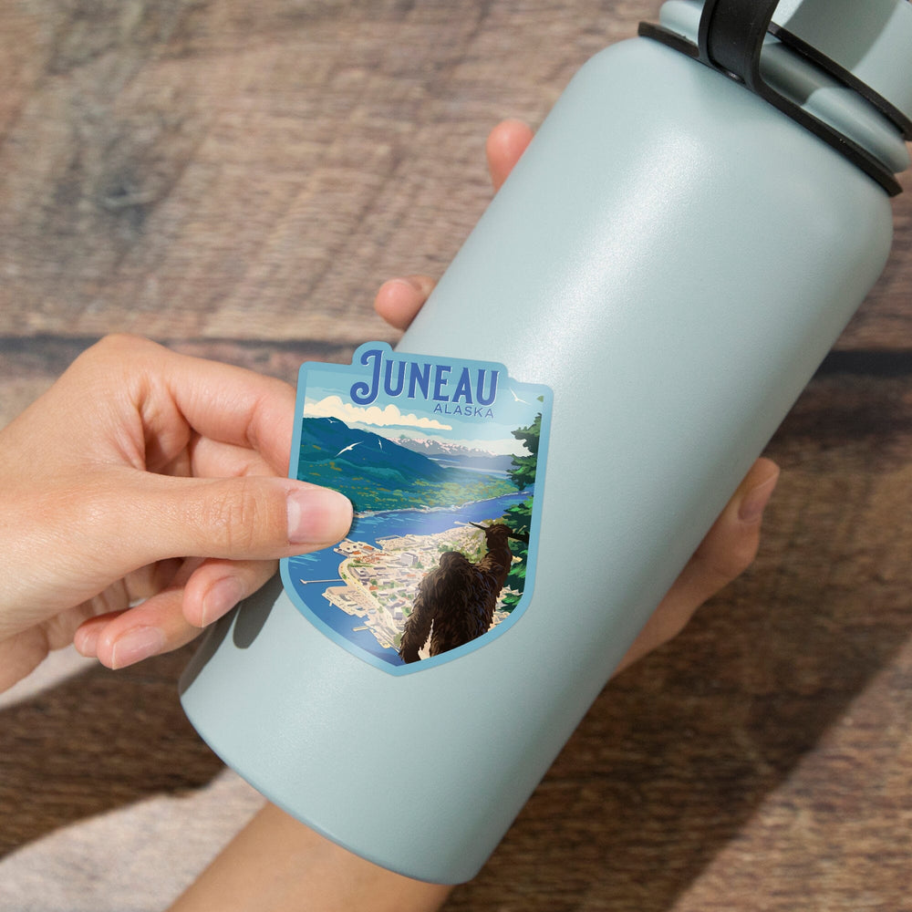 Juneau, Alaska, Home of Bigfoot, Painterly, Contour, Vinyl Sticker Sticker Lantern Press 