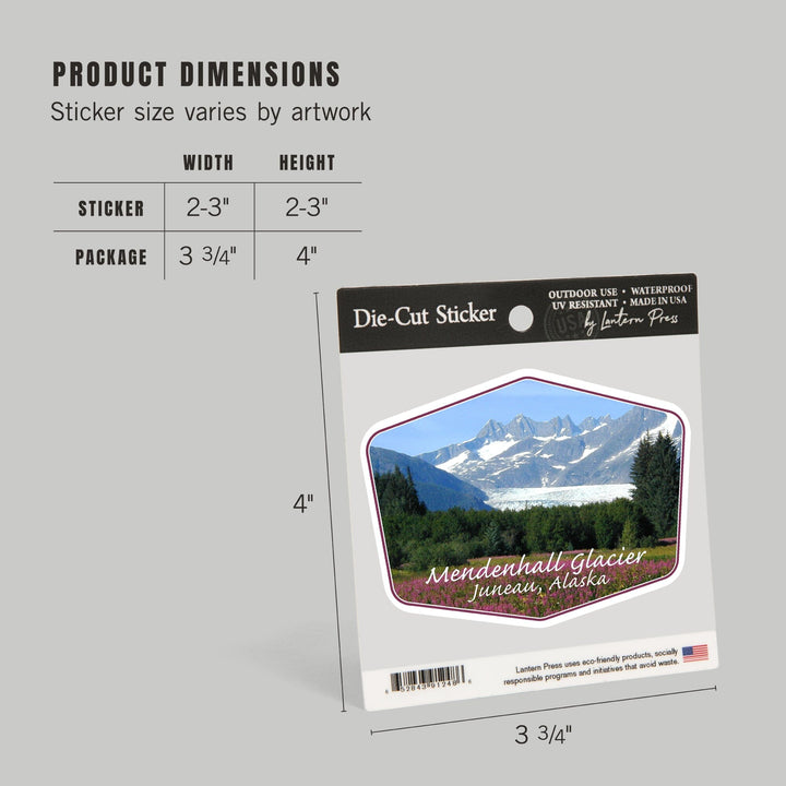 Juneau, Alaska, Mendenhall Glacier, Contour, Vinyl Sticker Sticker Lantern Press 