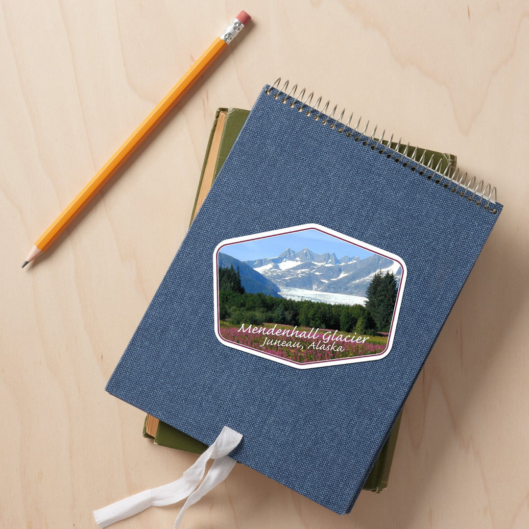 Juneau, Alaska, Mendenhall Glacier, Contour, Vinyl Sticker Sticker Lantern Press 