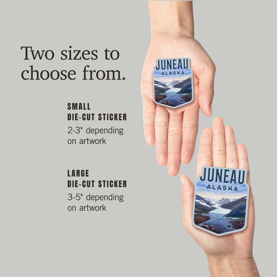 Juneau, Alaska, Mendenhall Glacier, Lithograph, Contour, Vinyl Sticker Sticker Lantern Press 