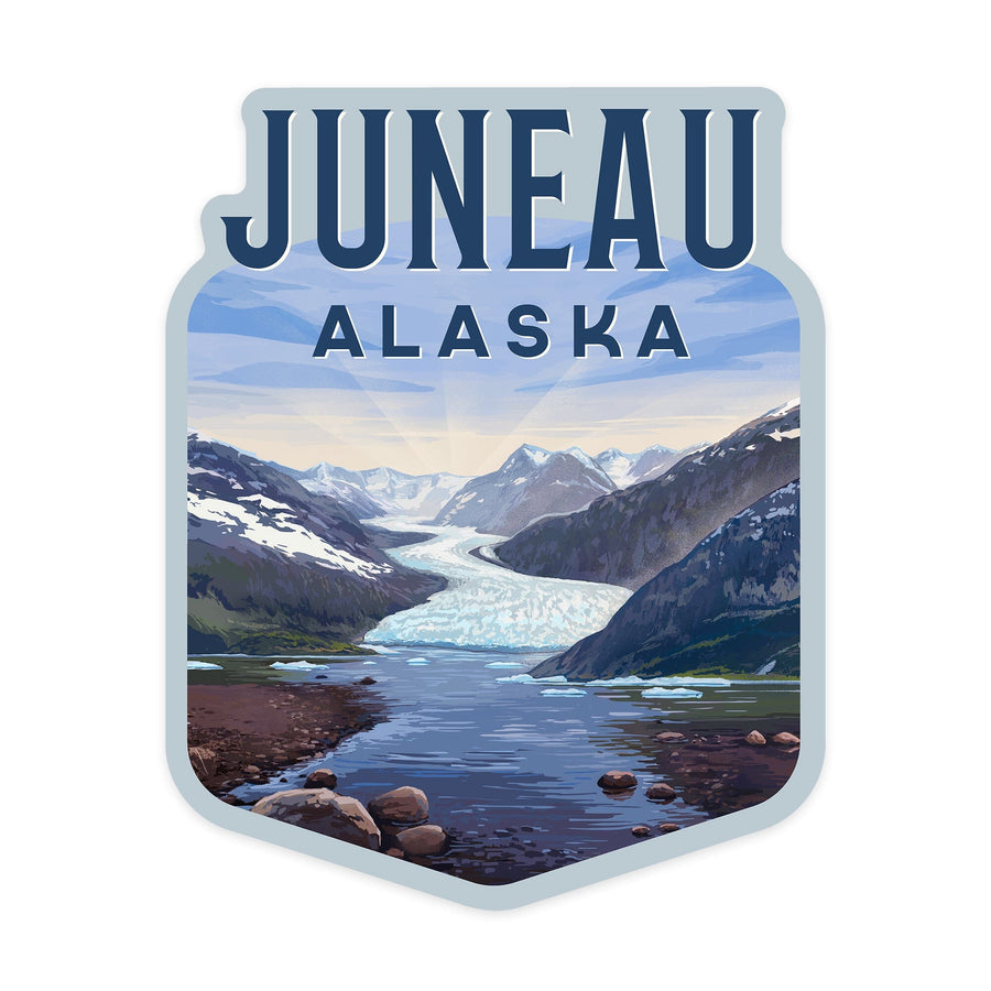 Juneau, Alaska, Mendenhall Glacier, Lithograph, Contour, Vinyl Sticker Sticker Lantern Press 