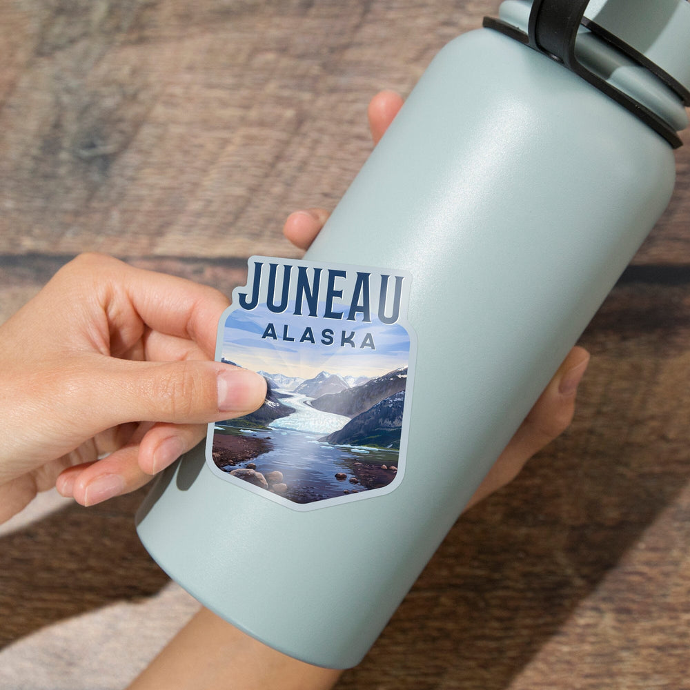 Juneau, Alaska, Mendenhall Glacier, Lithograph, Contour, Vinyl Sticker Sticker Lantern Press 