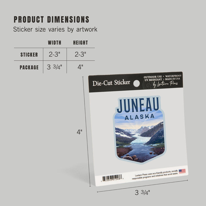 Juneau, Alaska, Mendenhall Glacier, Lithograph, Contour, Vinyl Sticker Sticker Lantern Press 