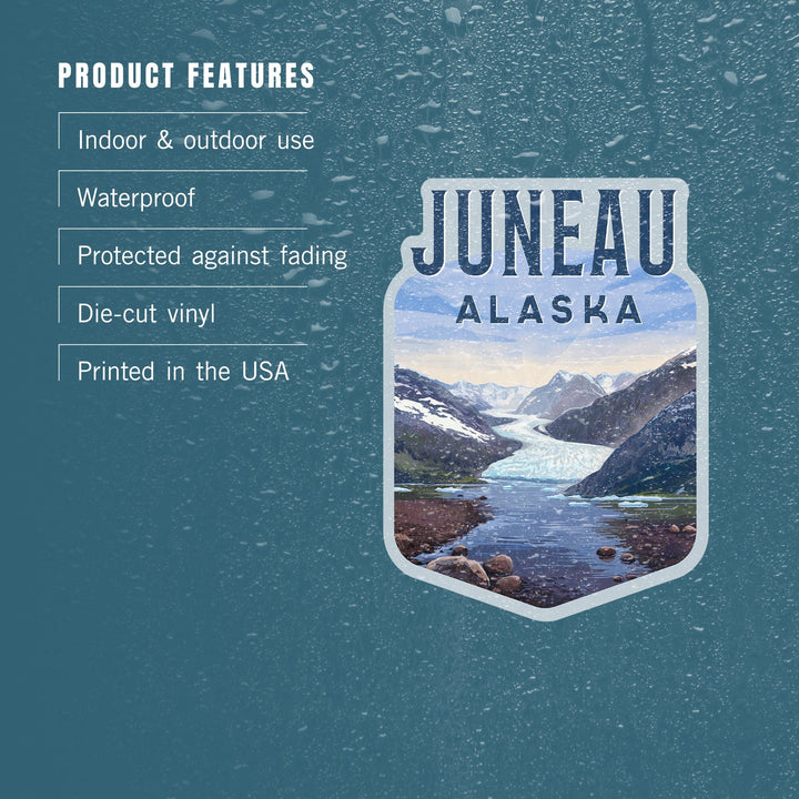 Juneau, Alaska, Mendenhall Glacier, Lithograph, Contour, Vinyl Sticker Sticker Lantern Press 
