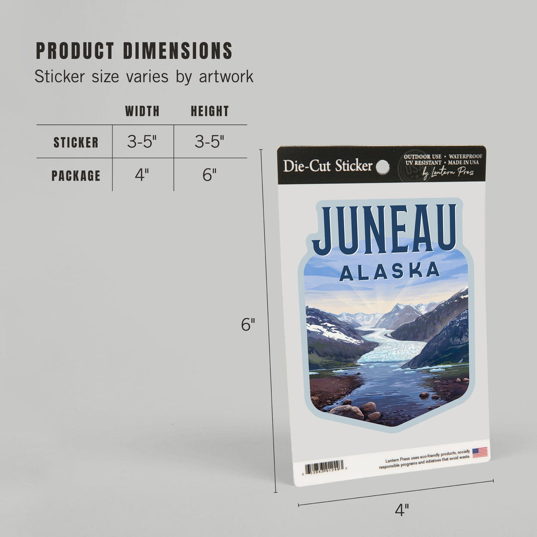 Juneau, Alaska, Mendenhall Glacier, Lithograph, Contour, Vinyl Sticker Sticker Lantern Press 