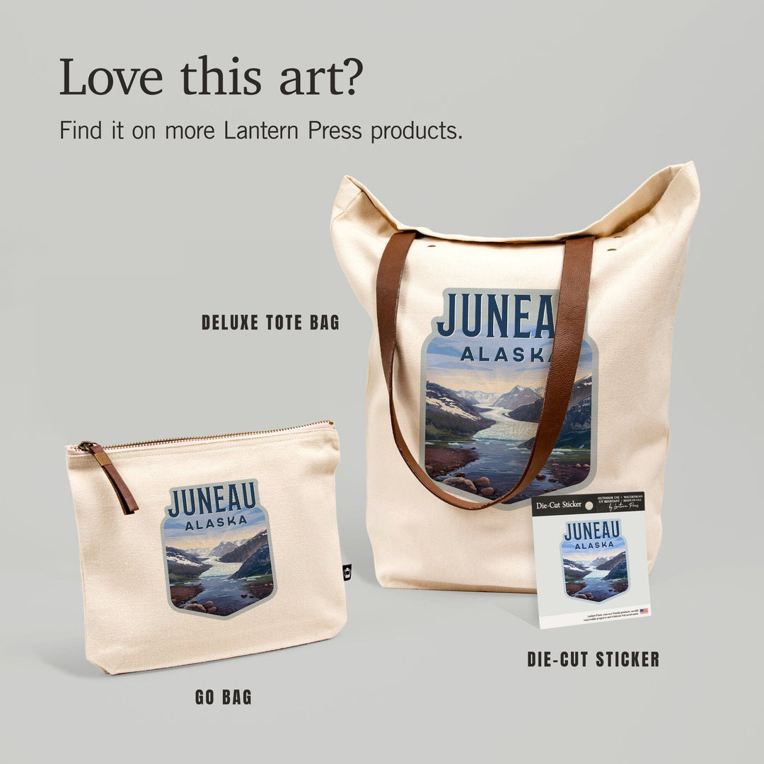 Juneau, Alaska, Mendenhall Glacier, Lithograph, Contour, Vinyl Sticker Sticker Lantern Press 