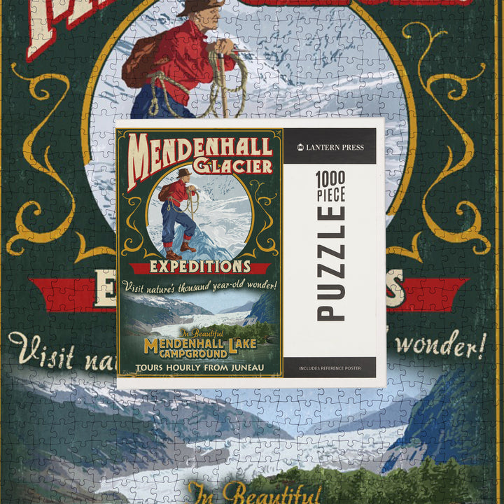 Juneau, Alaska, Mendenhall Glacier Tours Vintage Sign, Jigsaw Puzzle Puzzle Lantern Press 