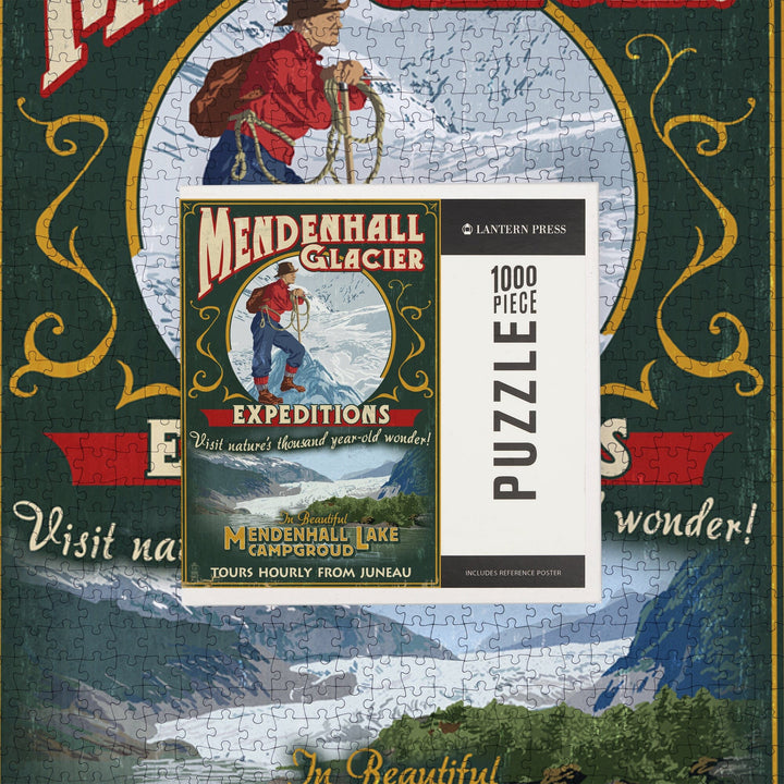 Juneau, Alaska, Mendenhall Glacier Tours Vintage Sign, Jigsaw Puzzle Puzzle Lantern Press 