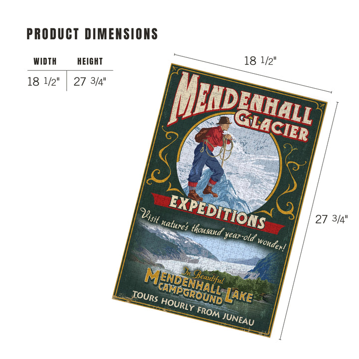 Juneau, Alaska, Mendenhall Glacier Tours Vintage Sign, Jigsaw Puzzle Puzzle Lantern Press 