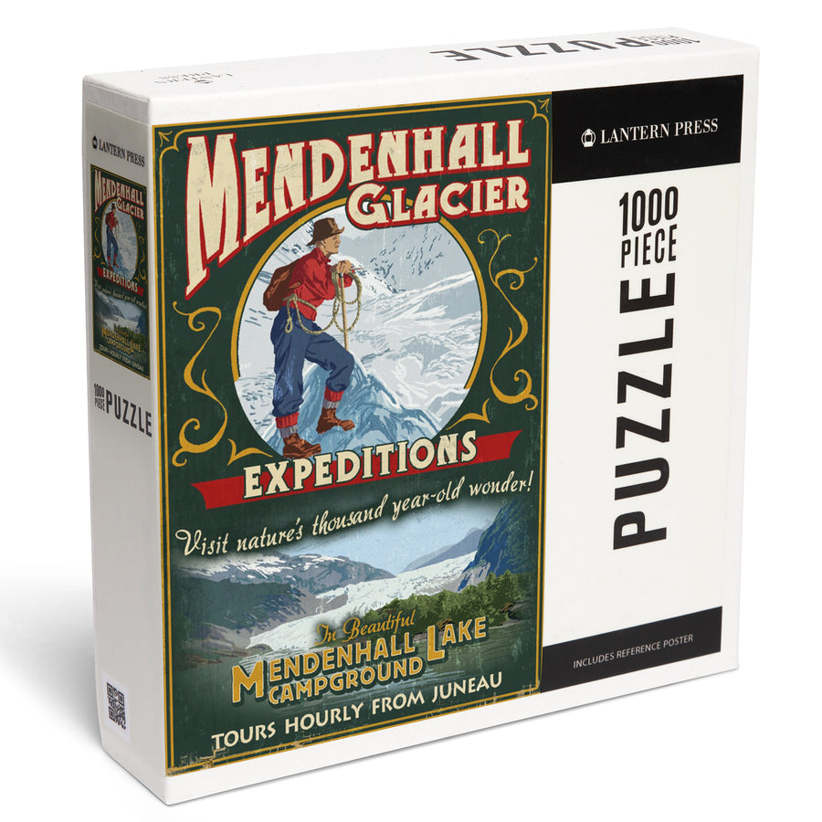Juneau, Alaska, Mendenhall Glacier Tours Vintage Sign, Jigsaw Puzzle Puzzle Lantern Press 