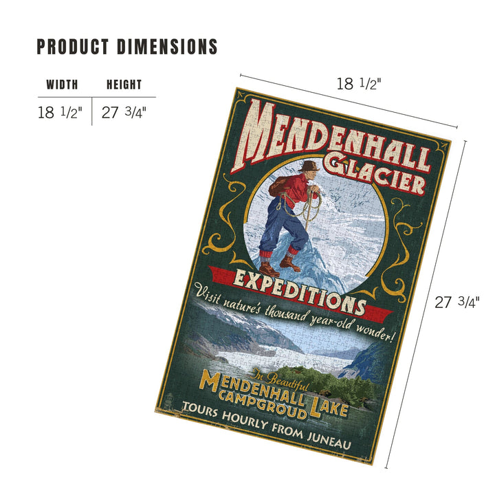 Juneau, Alaska, Mendenhall Glacier Tours Vintage Sign, Jigsaw Puzzle Puzzle Lantern Press 