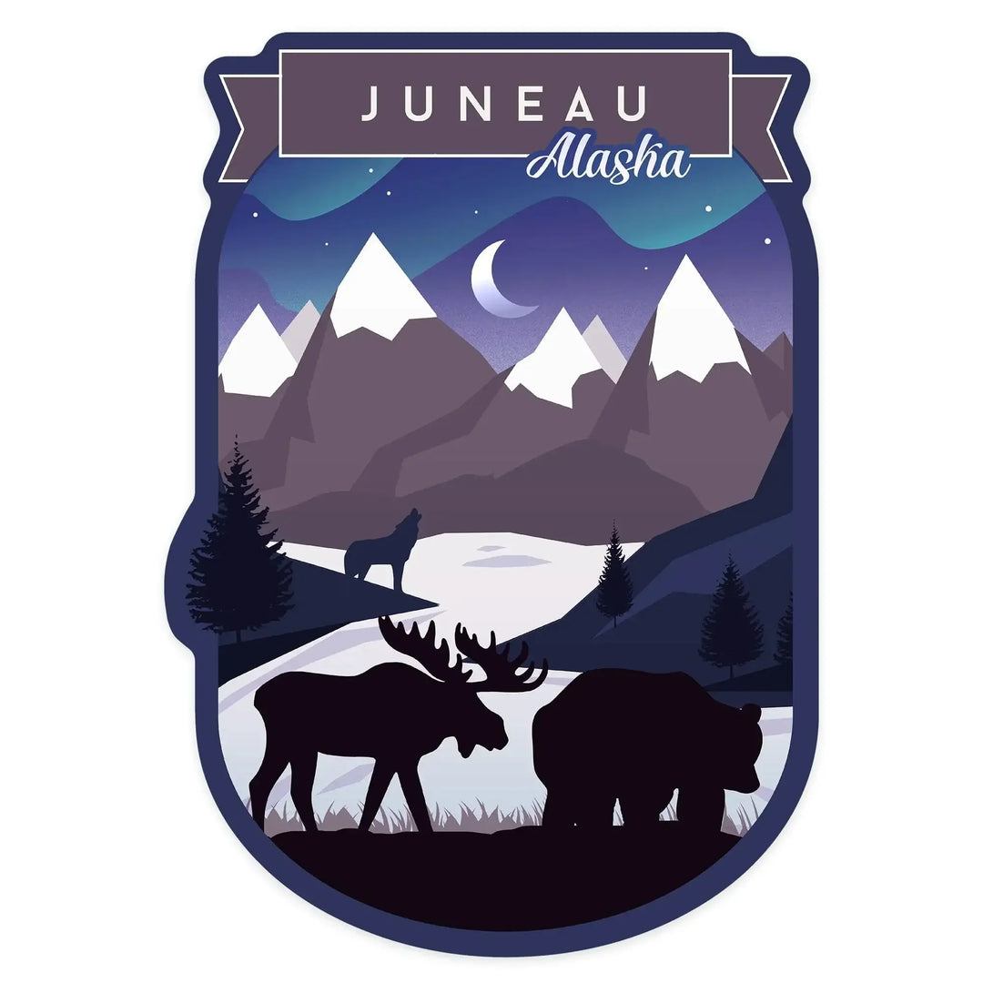 Alaska Mountain Scene Die Cut Sticker - Waterproof Vinyl Decal For Cars & Water Bottles