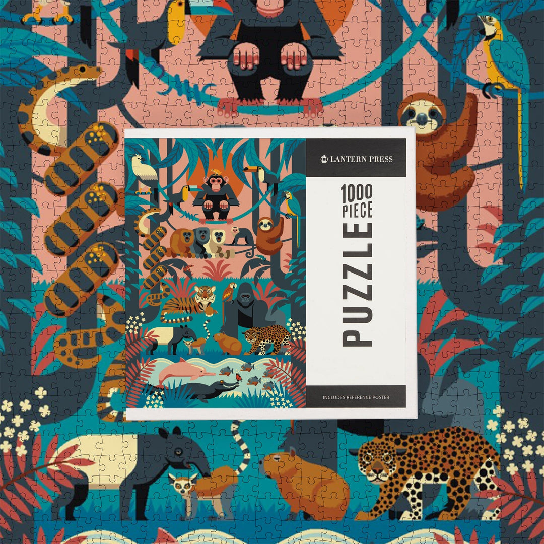 Jungle, Textured Geometric, Jigsaw Puzzle Puzzle Lantern Press 