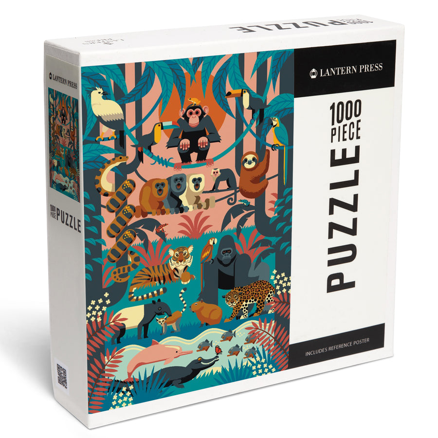 Jungle, Textured Geometric, Jigsaw Puzzle Puzzle Lantern Press 