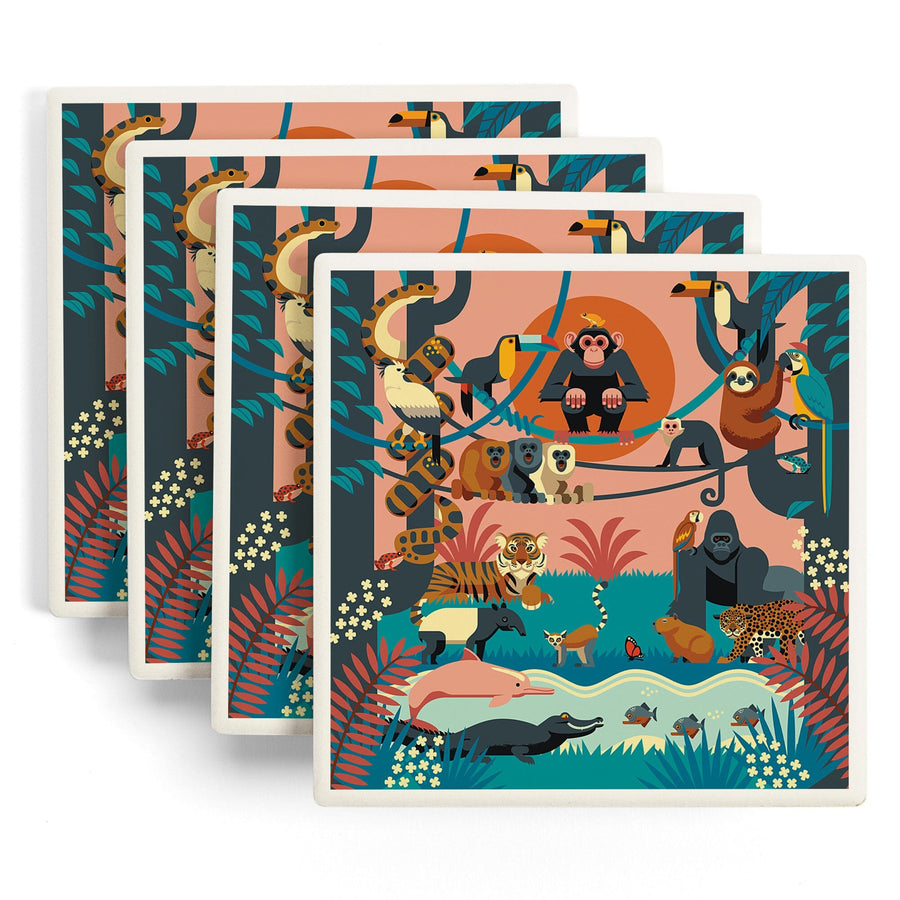 Jungle, Textured Geometric, Lantern Press Artwork, Coaster Set - Lantern Press