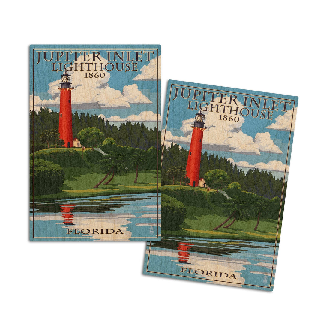 Jupiter, Florida, Jupiter Inlet Lighthouse, Lantern Press Artwork, Wood Signs and Postcards Wood Lantern Press 4x6 Wood Postcard Set 