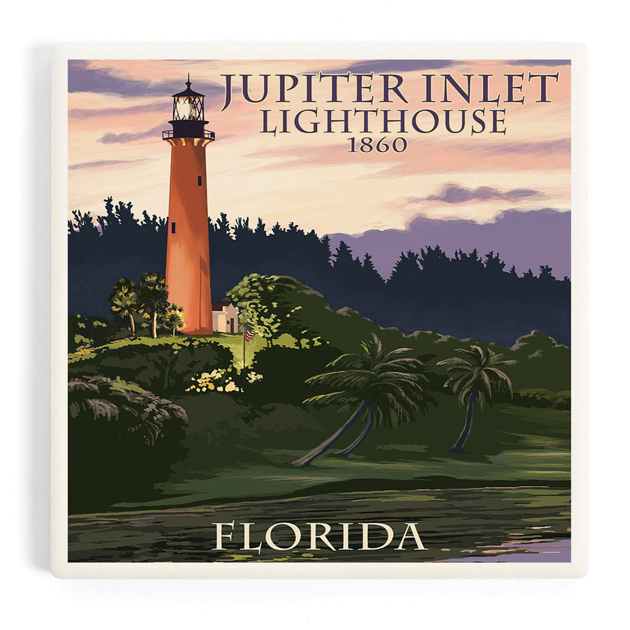 Jupiter, Florida, Jupiter Inlet Lighthouse, Sunset, Coasters Coasters Lantern Press 