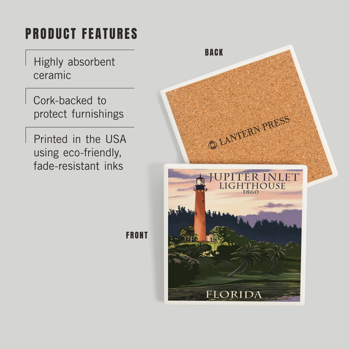 Jupiter, Florida, Jupiter Inlet Lighthouse, Sunset, Coasters Coasters Lantern Press 