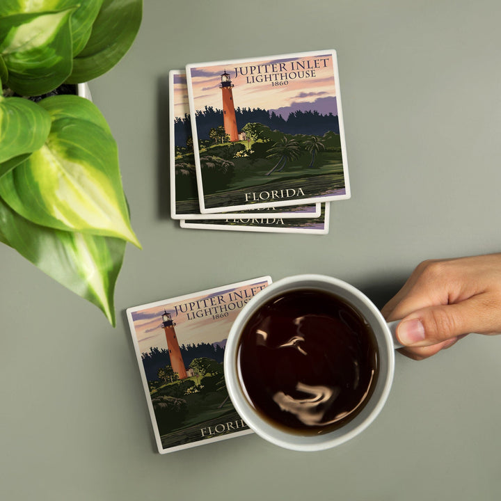 Jupiter, Florida, Jupiter Inlet Lighthouse, Sunset, Coasters Coasters Lantern Press 