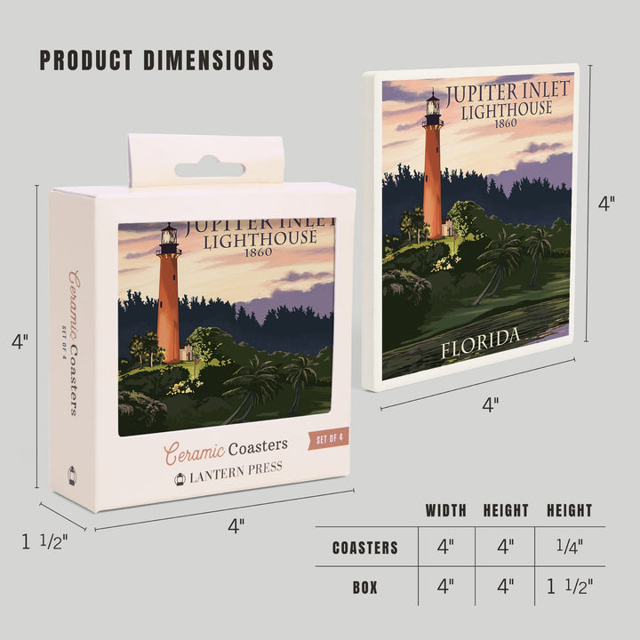 Jupiter, Florida, Jupiter Inlet Lighthouse, Sunset, Coasters Coasters Lantern Press 