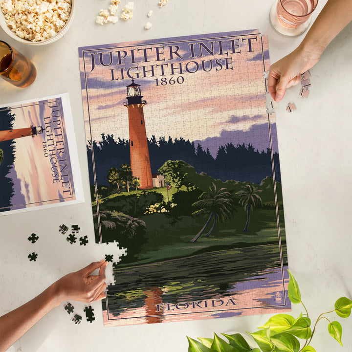 Jupiter, Florida, Jupiter Inlet Lighthouse, Sunset, Jigsaw Puzzle Puzzle Lantern Press 