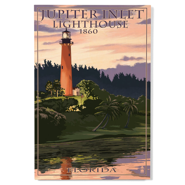Jupiter, Florida, Jupiter Inlet Lighthouse, Sunset, Lantern Press Artwork, Wood Signs and Postcards Wood Lantern Press 