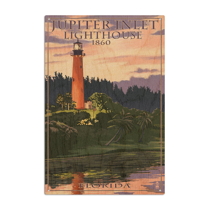 Jupiter, Florida, Jupiter Inlet Lighthouse, Sunset, Lantern Press Artwork, Wood Signs and Postcards Wood Lantern Press 6x9 Wood Sign 