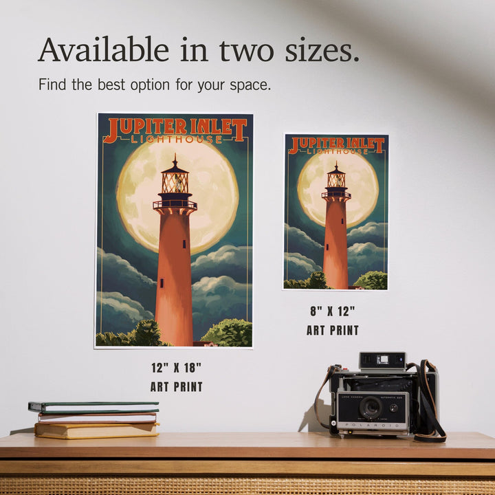 Jupiter, Florida, Jupiter Lighthouse and Moon, Art & Giclee Prints Art Lantern Press 