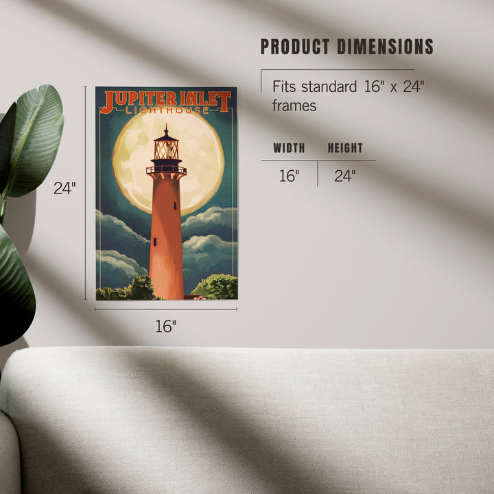 Jupiter, Florida, Jupiter Lighthouse and Moon, Art & Giclee Prints Art Lantern Press 