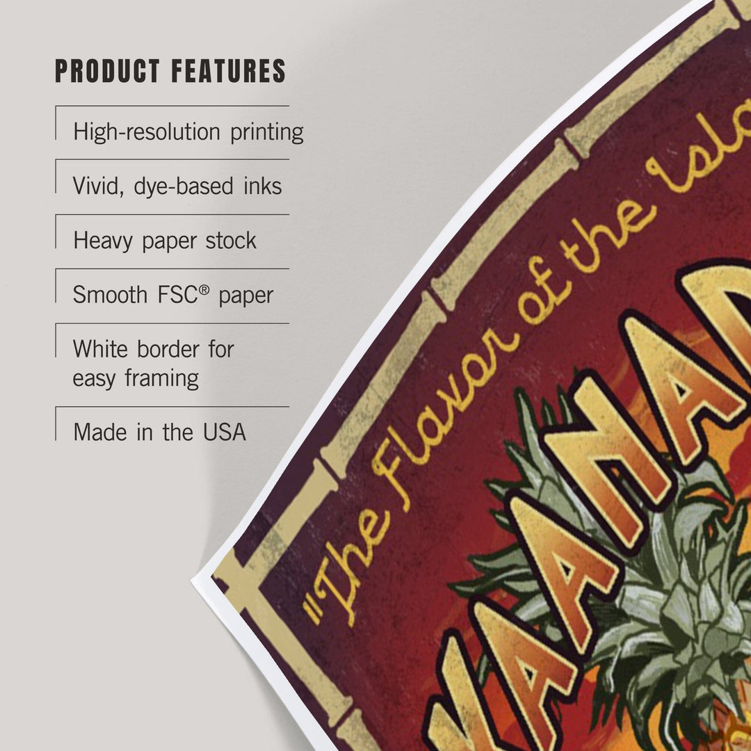 Kaanapali, Hawaii, Pineapple Vintage Sign, Art & Giclee Prints Art Lantern Press 