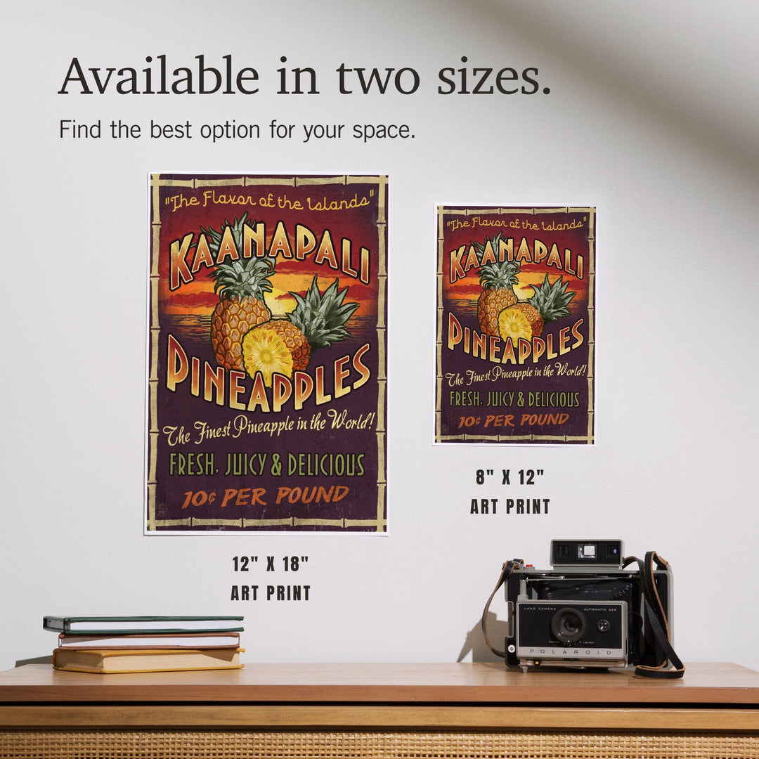 Kaanapali, Hawaii, Pineapple Vintage Sign, Art & Giclee Prints Art Lantern Press 