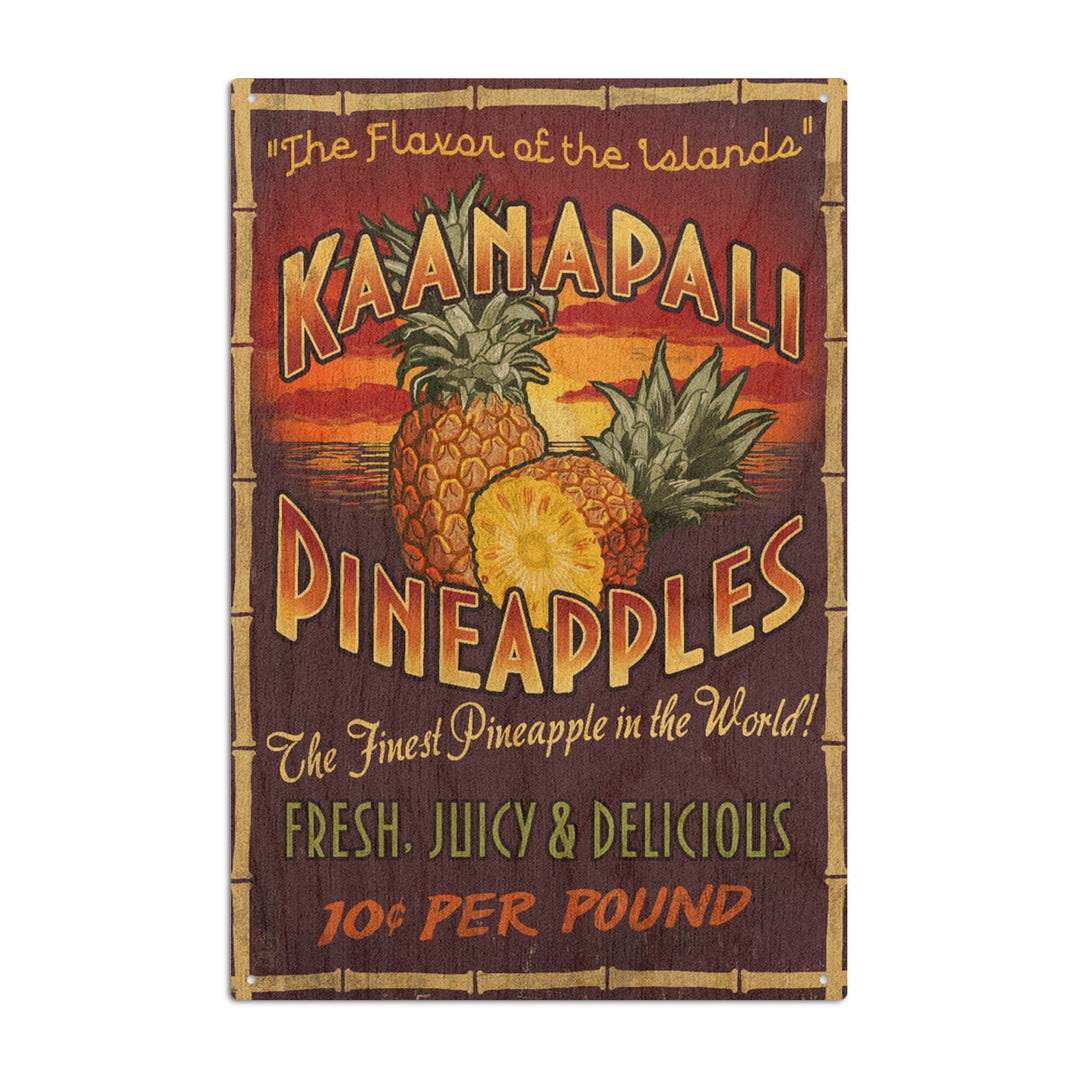 Kaanapali, Hawaii, Pineapple Vintage Sign, Lantern Press Artwork, Wood Signs and Postcards Wood Lantern Press 10 x 15 Wood Sign 