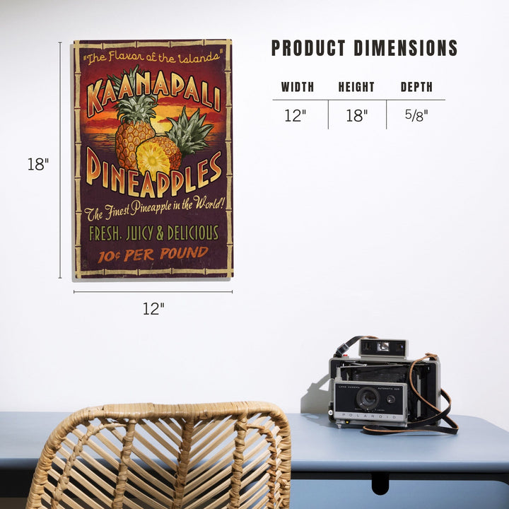 Kaanapali, Hawaii, Pineapple Vintage Sign, Lantern Press Artwork, Wood Signs and Postcards Wood Lantern Press 