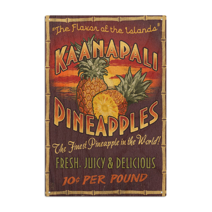 Kaanapali, Hawaii, Pineapple Vintage Sign, Lantern Press Artwork, Wood Signs and Postcards Wood Lantern Press 6x9 Wood Sign 