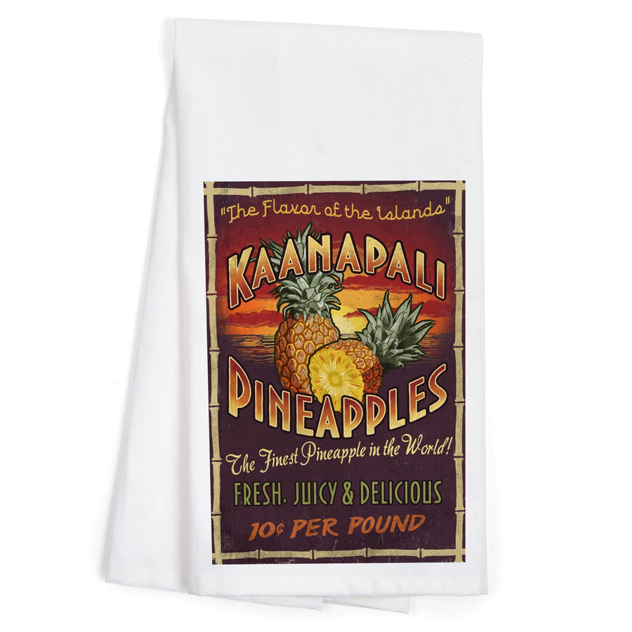 Kaanapali, Hawaii, Pineapple Vintage Sign, Organic Cotton Kitchen Tea Towels Kitchen Lantern Press 