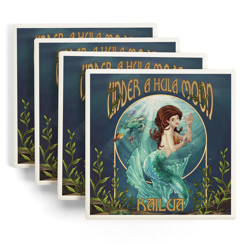 Kailua, Hawaii, Under a Hula Moon, Mermaid, Coasters Coasters Lantern Press 