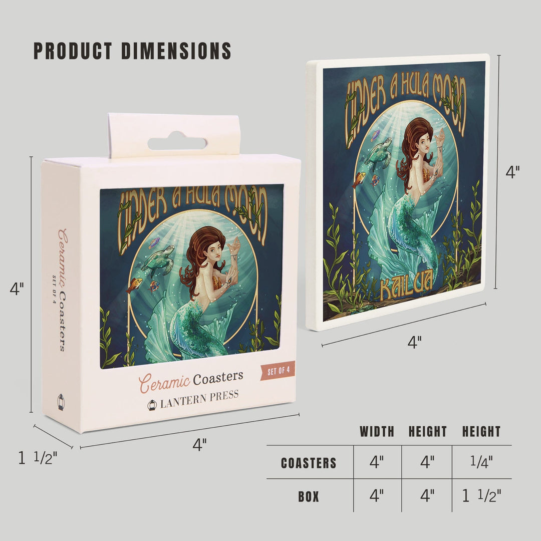 Kailua, Hawaii, Under a Hula Moon, Mermaid, Coasters Coasters Lantern Press 