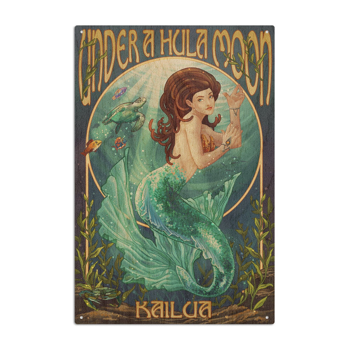 Kailua, Hawaii, Under a Hula Moon, Mermaid, Lantern Press Artwork, Wood Signs and Postcards Wood Lantern Press 10 x 15 Wood Sign 