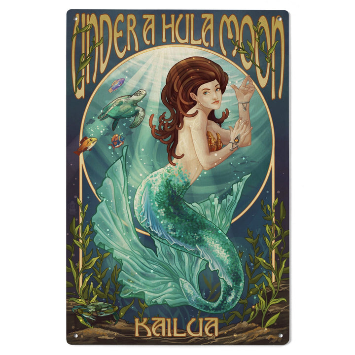 Kailua, Hawaii, Under a Hula Moon, Mermaid, Lantern Press Artwork, Wood Signs and Postcards Wood Lantern Press 
