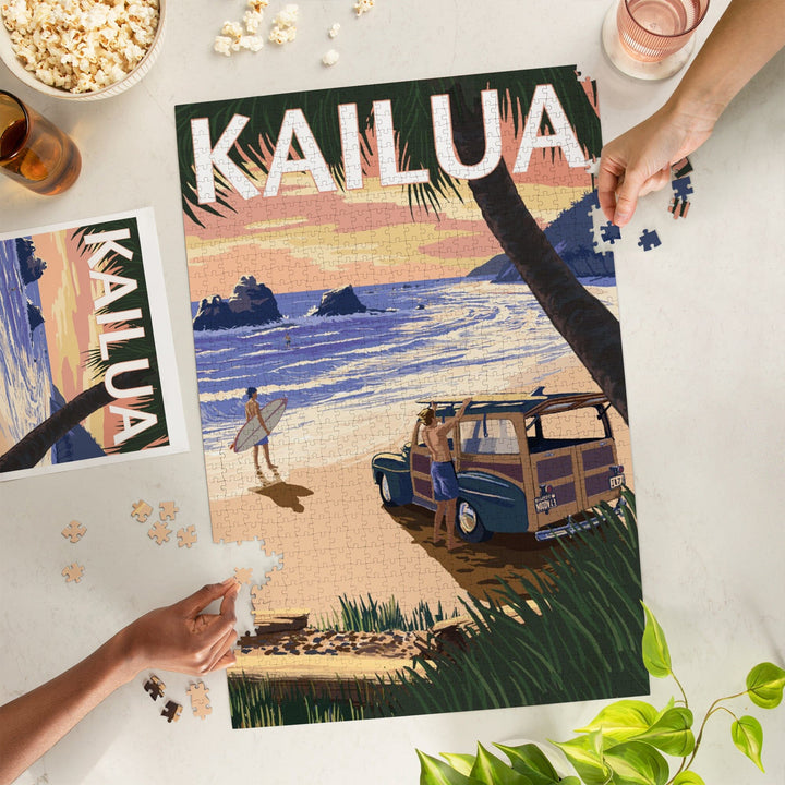 Kailua, Hawaii, Woody on Beach, Jigsaw Puzzle Puzzle Lantern Press 