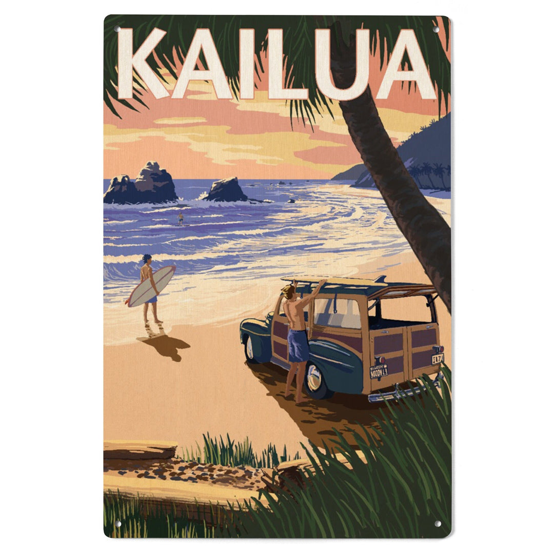Kailua, Hawaii, Woody on Beach, Lantern Press Artwork, Wood Signs and Postcards Wood Lantern Press 