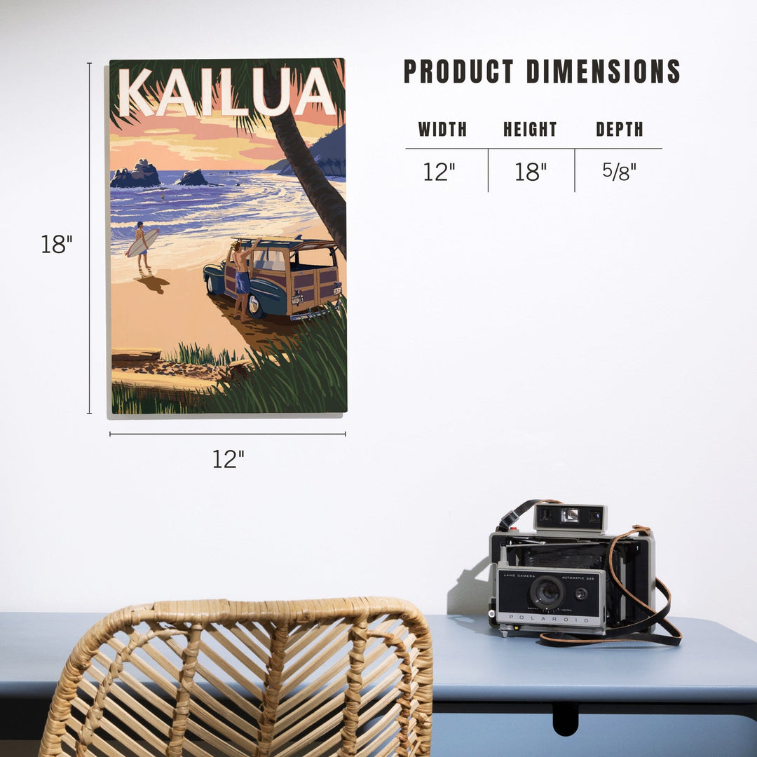 Kailua, Hawaii, Woody on Beach, Lantern Press Artwork, Wood Signs and Postcards Wood Lantern Press 