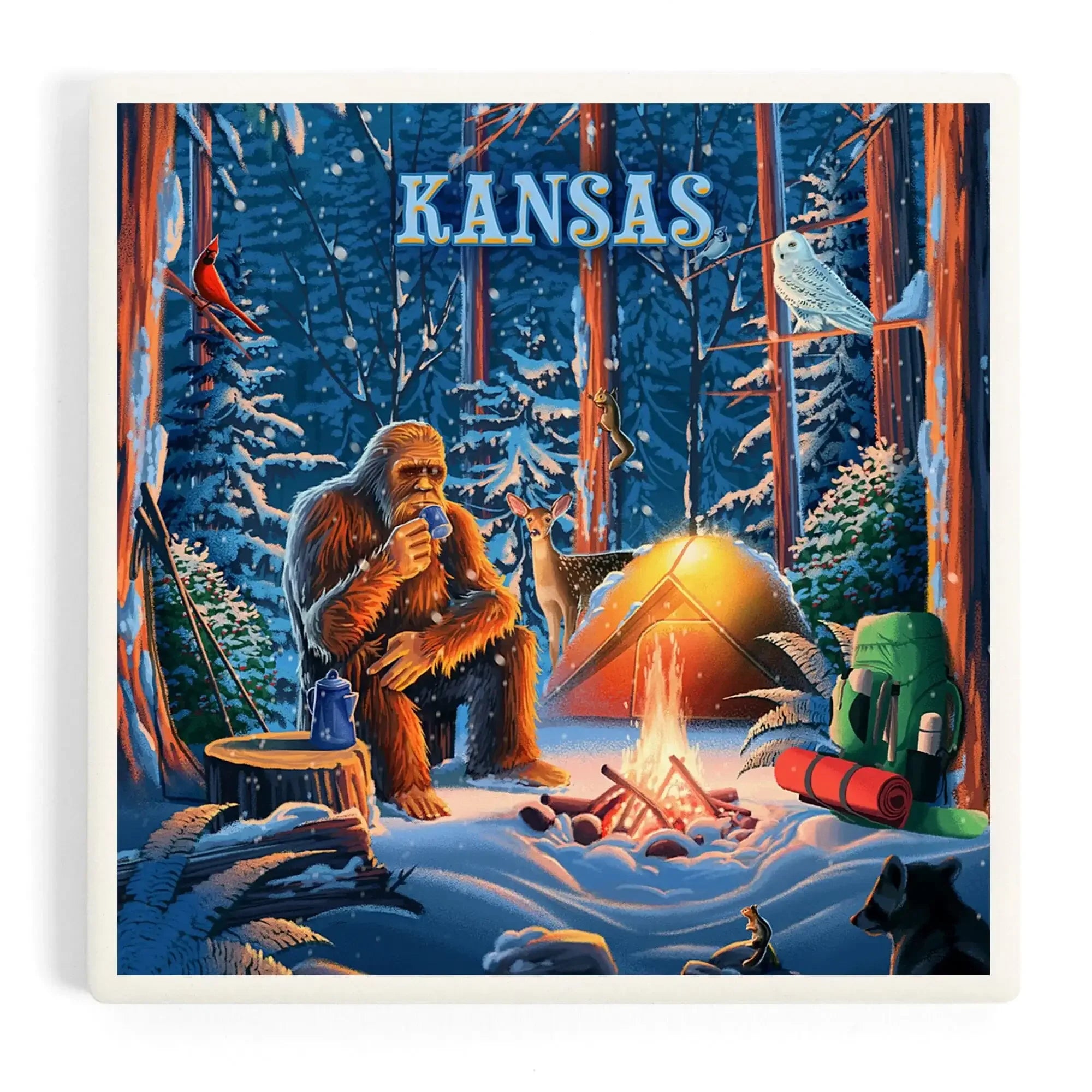 Kansas, Find Your Inner Squatch, Camping Bigfoot ceramic coaster set ...